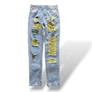 Distressed Denim Jeans Custom Dyed Handmade for Minion Costume